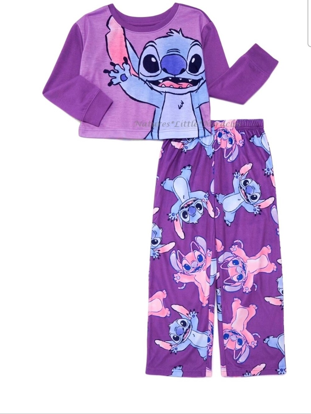 XL 14 16 Disney Stitch Angel Girls Purple Long Sleeve Pajama Set Bottoms Top